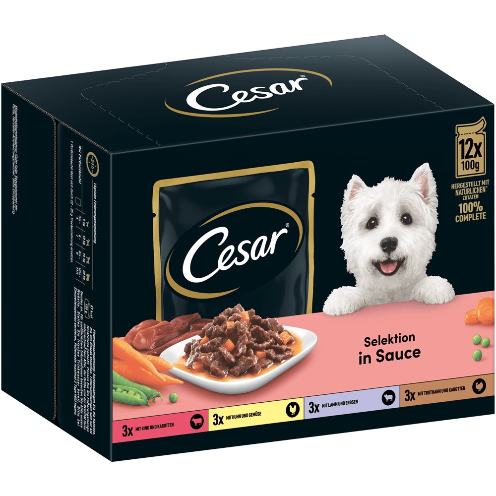 CESAR® Selektion in Sauce 4 Varietäten, Portionsbeutel 12, 24 & 40 x 100g - 1