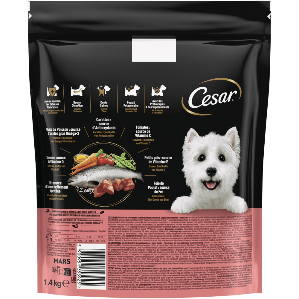 CESAR® Huhn & Lachs Trockenfutter für kleine Hunde, 1,4kg - 2